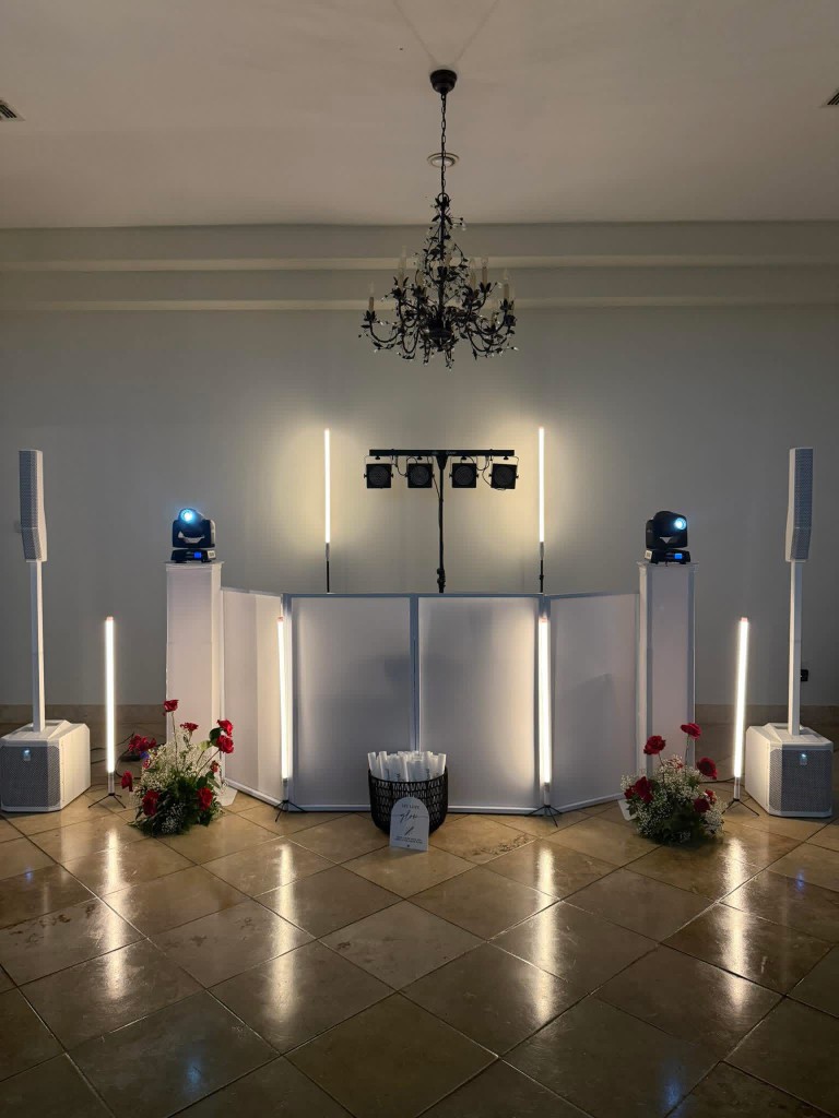 Signature Wedding Experience — all-white reception setup