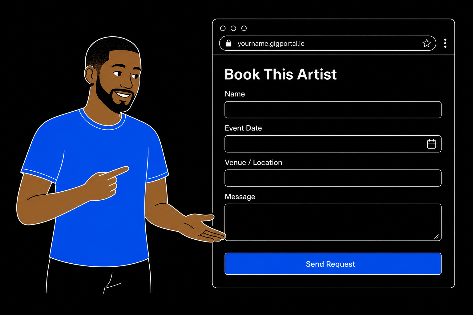 Booking request form on a performer website