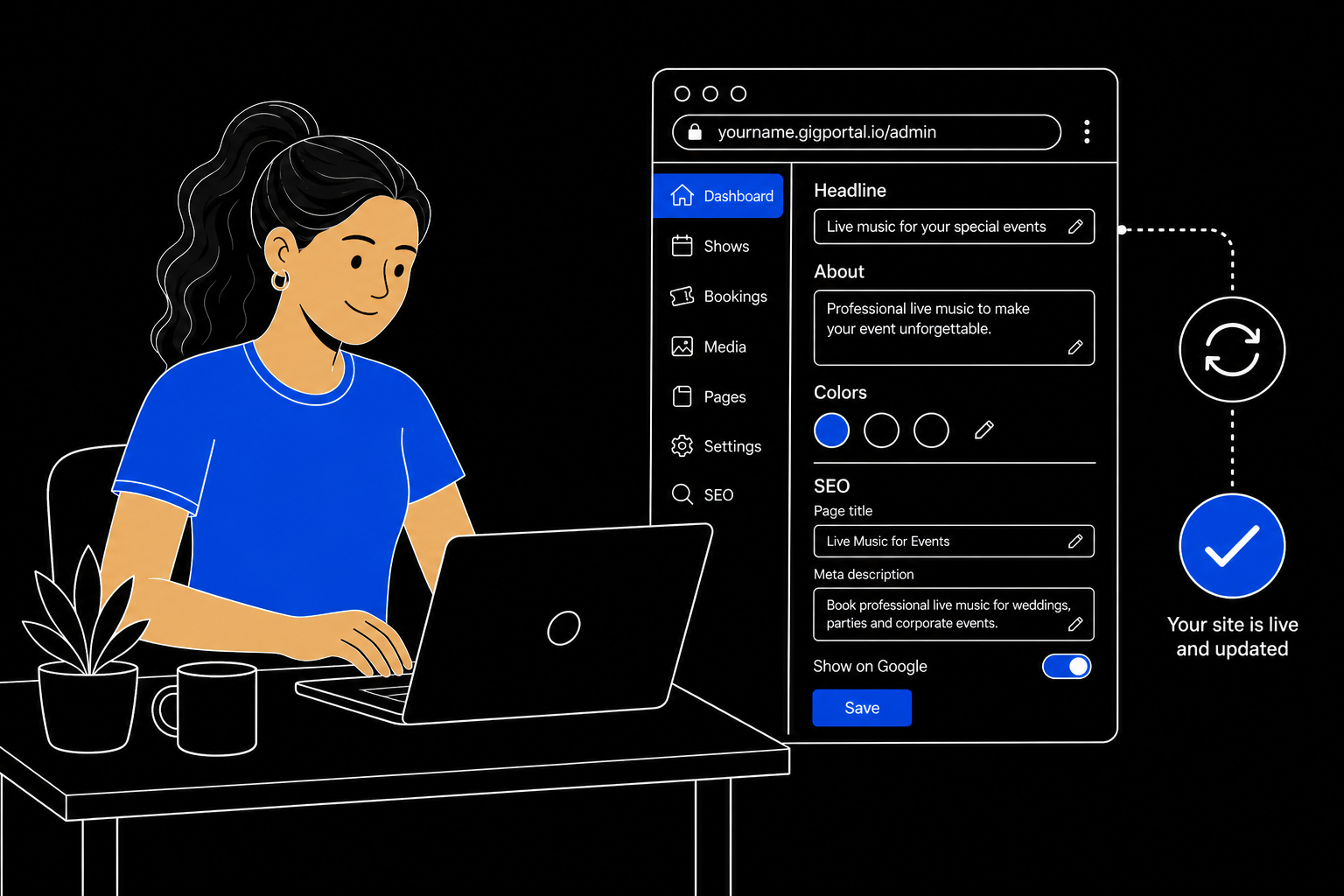 Manage your performer website from the Gig Portal dashboard