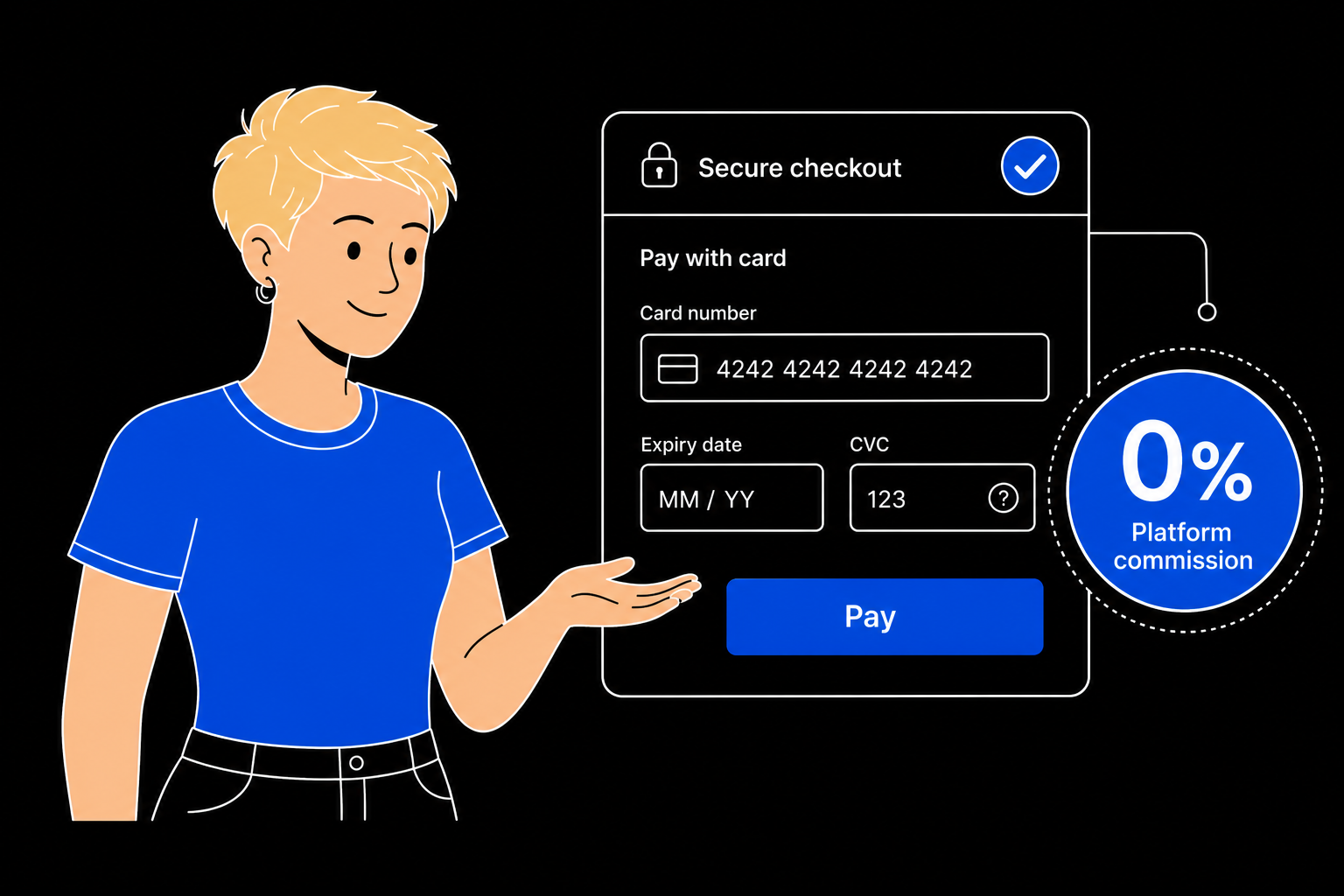 Stripe checkout with 0% platform commission